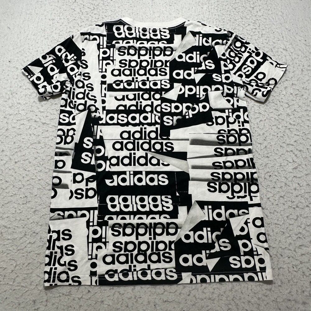 Adidas Boy's Large (14/16) Black White Logo Short Sleeve Athletic T Shirt - Picture 10 of 15